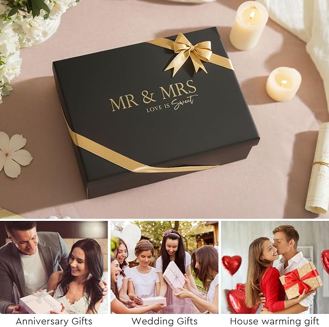 AW BRIDAL Mr and Mrs Wine Glasses Set of 2 for Engagement Bridal Shower | Wedding Gifts for Newlywed Couples 2026, Anniversary Wine Glass Gift Basket for Bride Groom and Fiance Fiancee