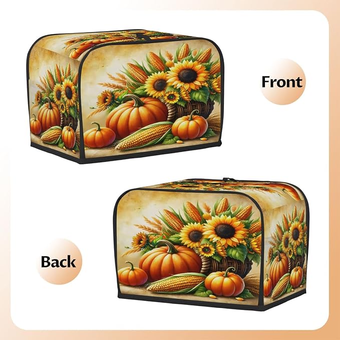 2 Slice Toaster Cover Autumn Fall Sunflower Pumpkin Toaster Covers Two Slice Wide Slot Waterproof and Dustproof Covers for Wide Slot Toasters and Small Appliances Kitchen Decor Gifts