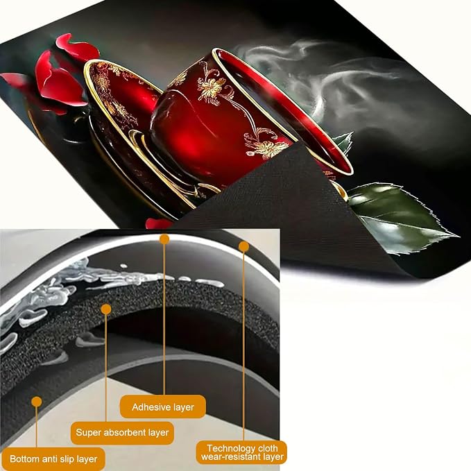 HOMETITUTE Red Rose Tea Cup Stove Top Cover 28x20 Romantic Mat