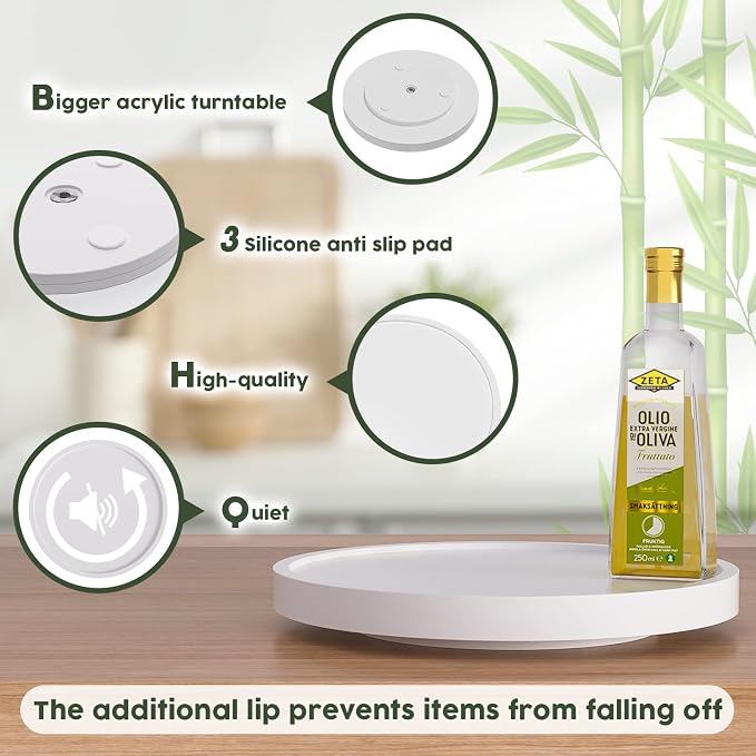Turntable Vanity Tray, 10 Inch Bamboo Kitchen Sink Countertop Organizer | Perfume Candle Tray, Keep Glass Sponge and Soap, Bathroom Countertop Organizer, White
