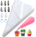 firstake Disposable Piping Bags 16 Inch 100 Pcs, Thickened for Cake Décor | Food Grade PE, Clear & Thickened, Anti-Burst, 100 Pcs + 6 Tips + 2 Couplers, for Cookies, Deviled Eggs, Cupcakes