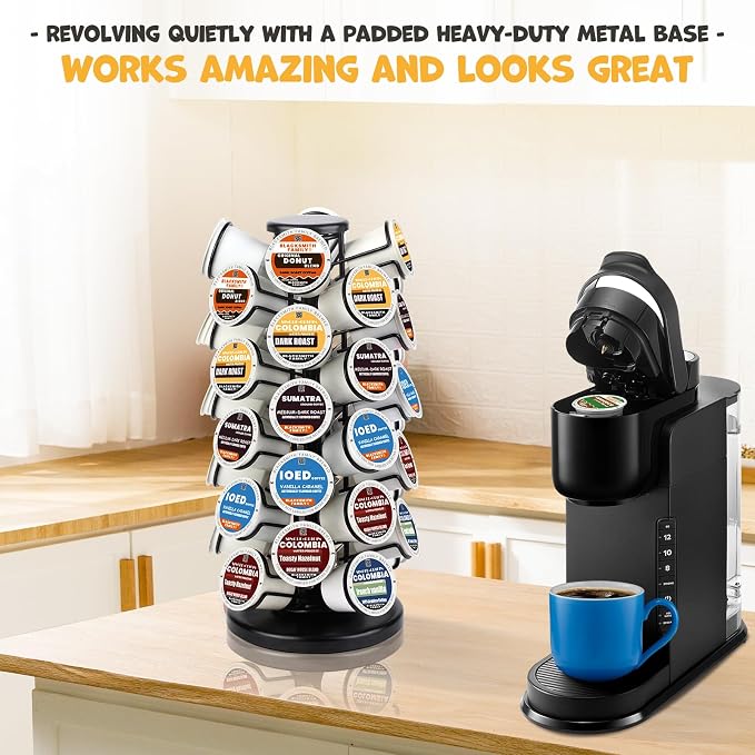 K Cup Holder-Coffee Pods Holder Storage Organizer Stand 40 Pods Capacity | K Cup Carousel, Stable Base, 360° Rotating K Cup Organizer, Space-Saving for Countertop,K Cups Holder No Assembly Required