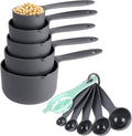Measuring Cups and Spoons Set of 10 pcs, Nesting Measuring Set with Spout for Dry and Liquid Ingredient (Gray)