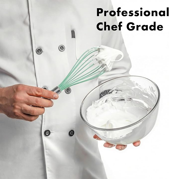 OYV 10-Inch Teal Silicone Whisk, Non-Scratch, 18/10 Stainless Steel Handle | 480°F Heat Resistant, BPA-Free Silicone, Sealed Waterproof Handle, Nonstick-Safe, Dishwasher Safe, Aqua