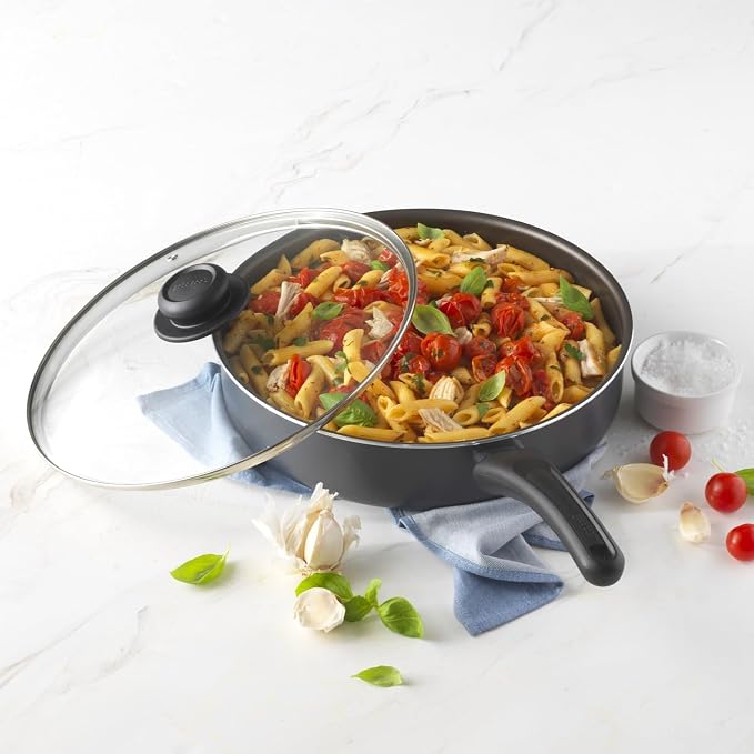 GoodCook Everyday Deep Sauté Pan with Lid, Aluminum Nonstick Construction, 11-Inch, Black
