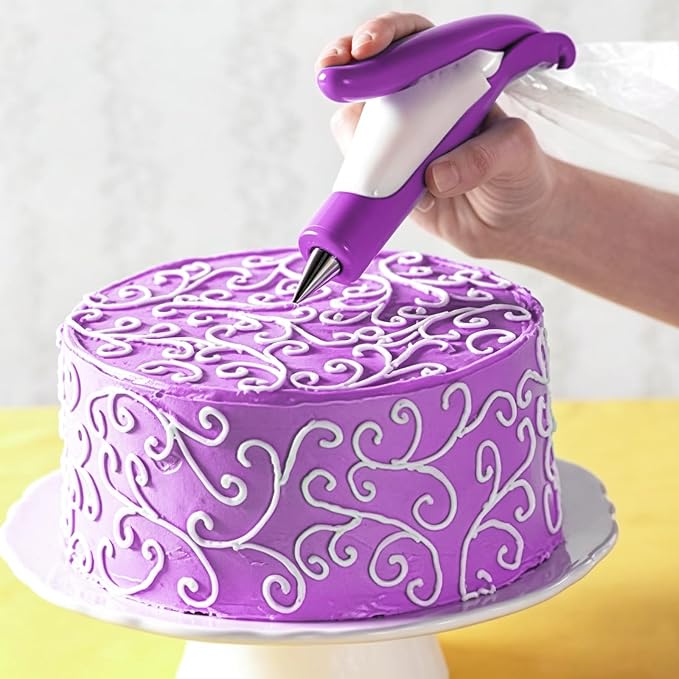 WAFJAMF Cake Decorating Pen Kit Pastry Icing Piping Bag Set Purple | Handheld control stainless steel tips for cupcakes, cookies, fondant; easy DIY baking tools for beginners