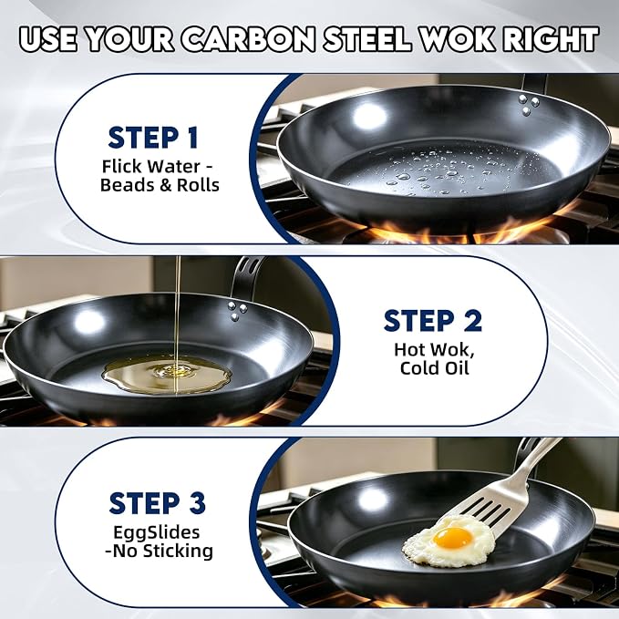 10" Carbon Steel Frying Pan, Pre-Seasoned Nonstick & Chemical-Free | Detachable Silicone Handle Cover, Oven & Dishwasher Safe, Induction Compatible, Chemical-Free Cooking Surface