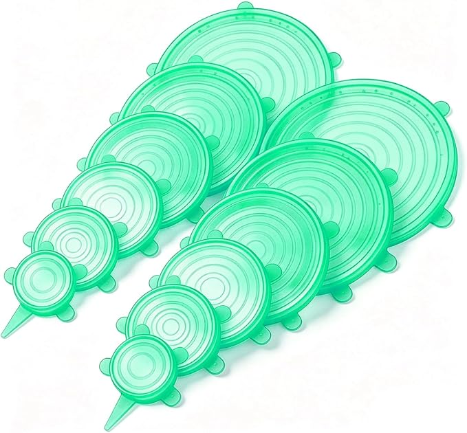 12 pcs Silicone Stretch lids set(6 Sizes,green) | Reusable Food Storage Covers,Flexible to Fit All Shape of Containers,Food Cover to Keep Food Fresh