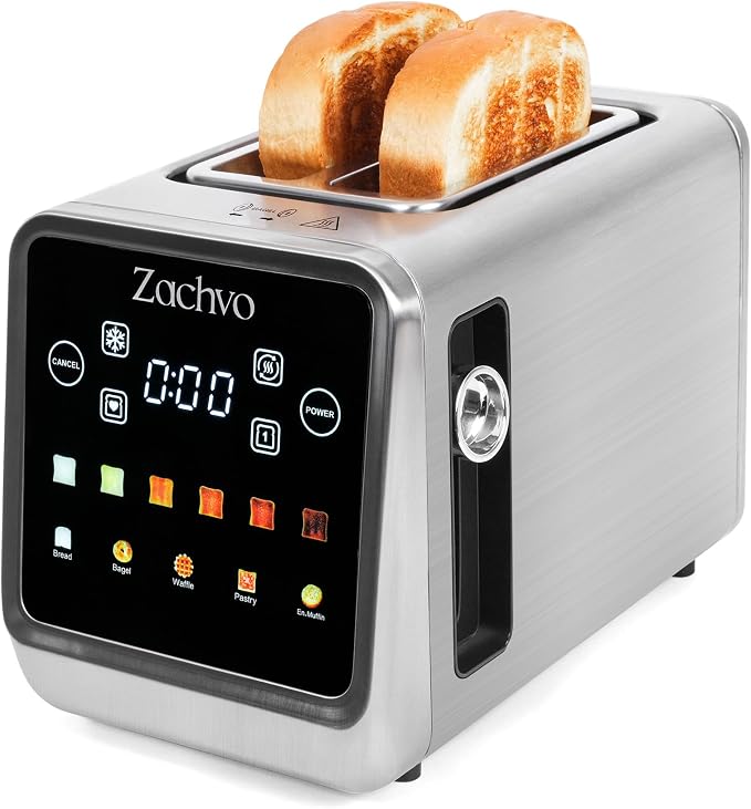 2 Slice Touchscreen Toaster with Digital Countdown & Bagel Mode | 1.5" Wide Slots, Single-Side Toasting, Bread, Waffle & Muffin Presets, Memory, 6 Shade Settings, Defrost & Reheat