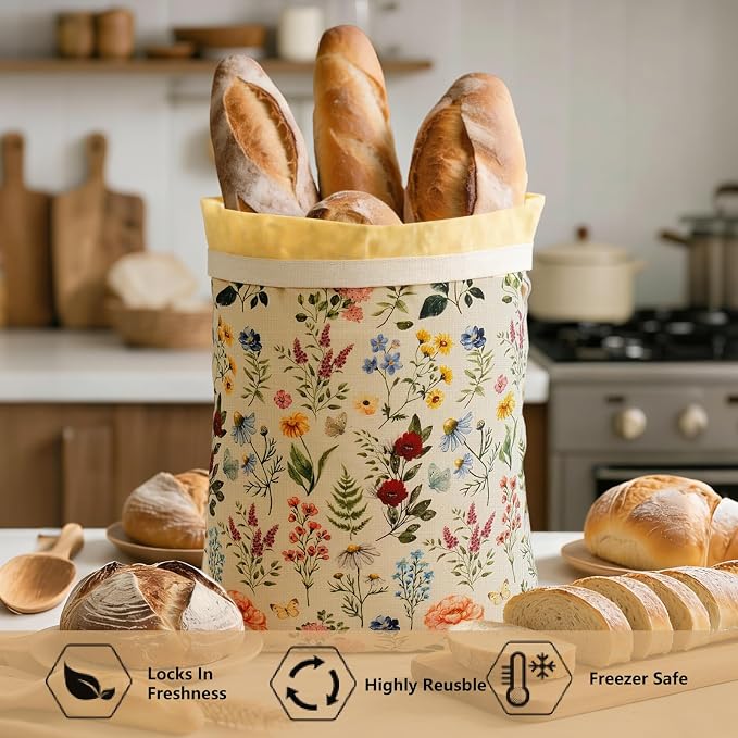 Reusable Beeswax Bread Bags for Homemade Bread & Sourdough, 2-Pack XL Airtight Food Storage Bags, Organic Cotton Linen Covers - Freezer-Friendly Freshness Preservation Keeps Fresh Longer