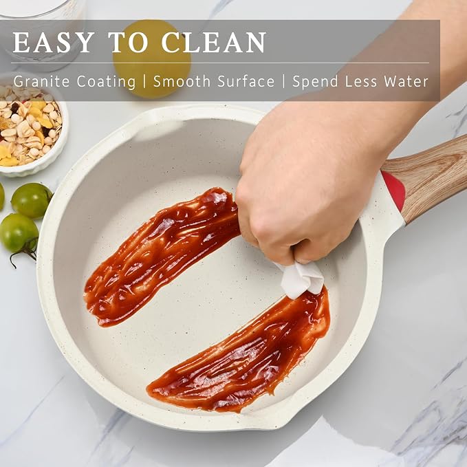 Vinchef 10PCS Sauce Pan Set with Lids, Nonstick, 2/3/4QT, White | Complete set with silicone utensils&protectors, PFAS/PFOA-free coating, dishwasher-safe, induction-ready, cool-grip handles