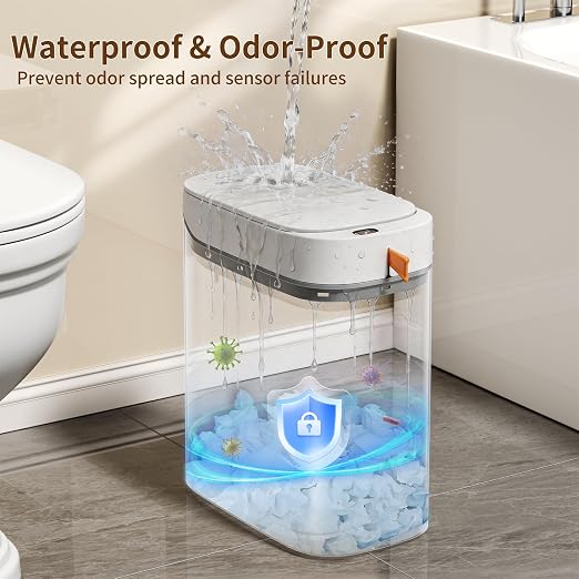 Motion Sensor Bathroom Trash Can, 3.5 Gallon Slim Touchless Automatic Garbage Bin with Lid, Rechargeable Design with Auto Bag Adsorption and One Pull Sealing for Kitchen, Bedroom, Office, Living Room