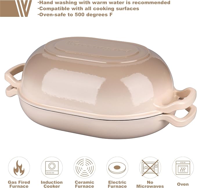 VORRINGARD Enameled Cast Iron Sourdough Bread Oven, Dutch Oven, Loaf Cast Iron Bread Pan for Homemade Bread Baking, Meatloaf Pan with Lid, 7QT, Latte