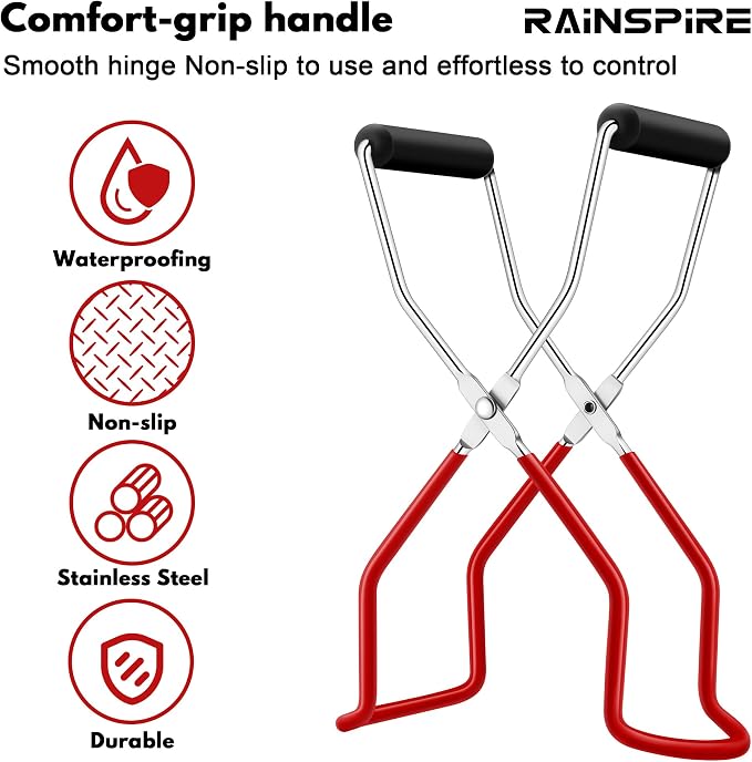 Canning Jar Lifter, Canning Tongs Jar Lifter, Canning Tools, Canning Supplies for Home Kitchen, Stainless Steel, Red