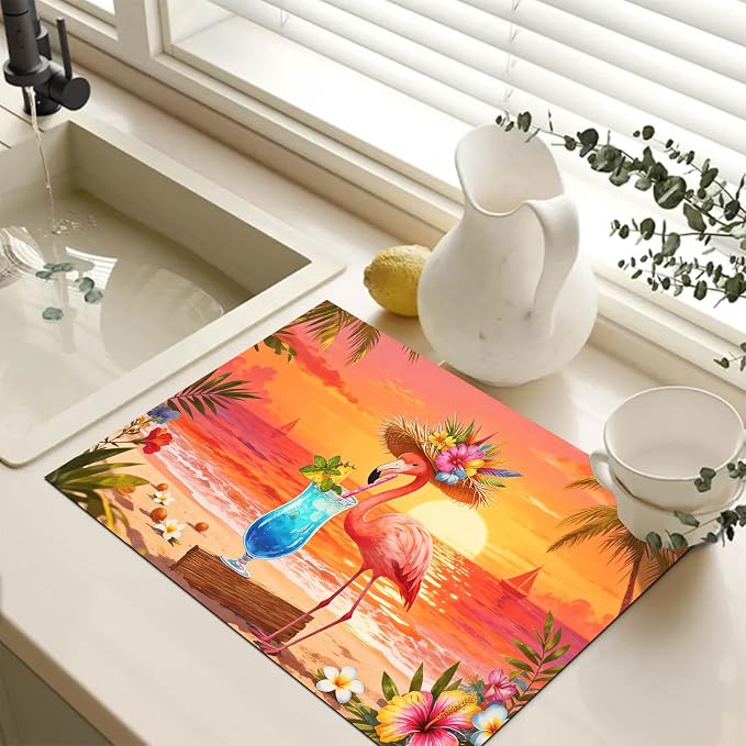 HOMETITUTE Summer Stove Top Cover 28x20 Flamingo Sunset Cocktail Heat Resistant