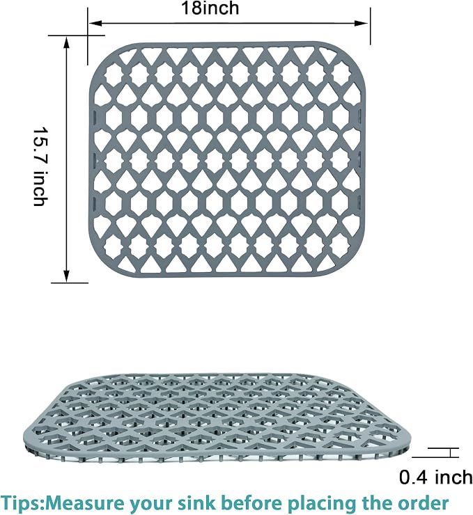 Silicone Kitchen Sink Protectors Mats - 12" 13" 14" 16" 18" 19" 21" 22" 24" 25" 26" 28" 30", Heat Resistant, Machine-wash (18”x15.7”)