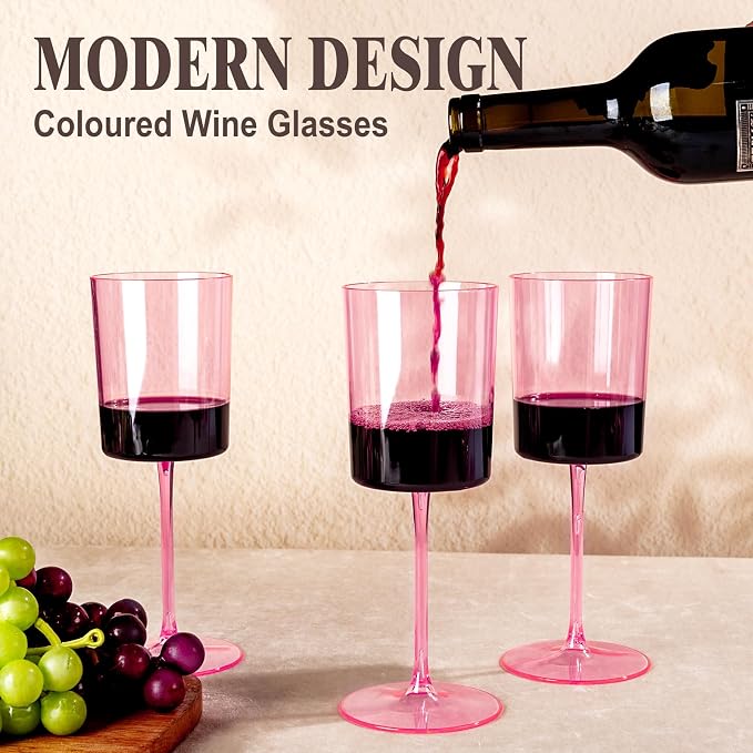 Ciaell 12 Pack Pink Plastic Wine Glasses for Weddings Outdoor Gatherings | 14 oz Pink Stemmed Cups, Heavy Duty Plastic, Wine Champagne Cocktails Beverages for Parties Birthdays Anniversaries