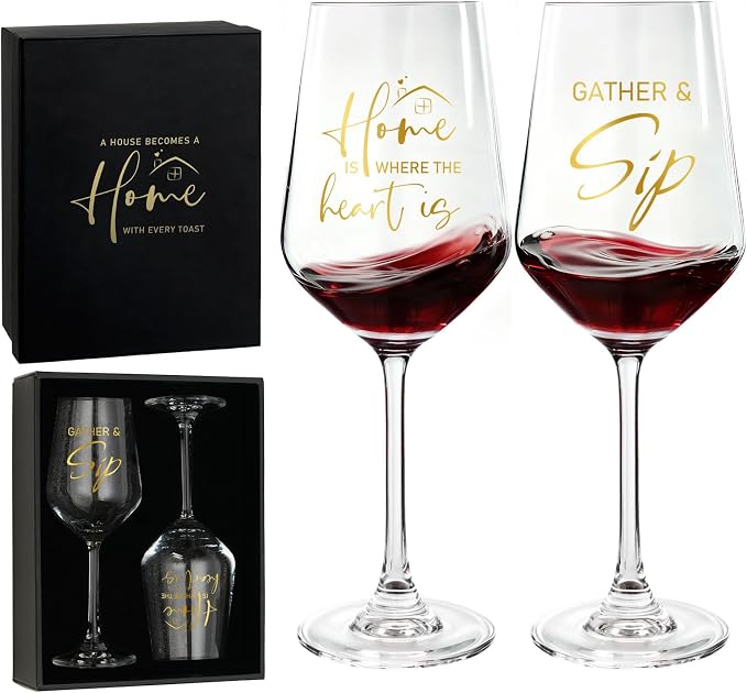 AW BRIDAL House Warming Gifts New Home Wine Glasses Set of 2 for Couples | New Apartment Gift Basket for Homeowner, Cool Housewarming Party Decorations Ideas, 2026 Closing Gifts for Home Buyers