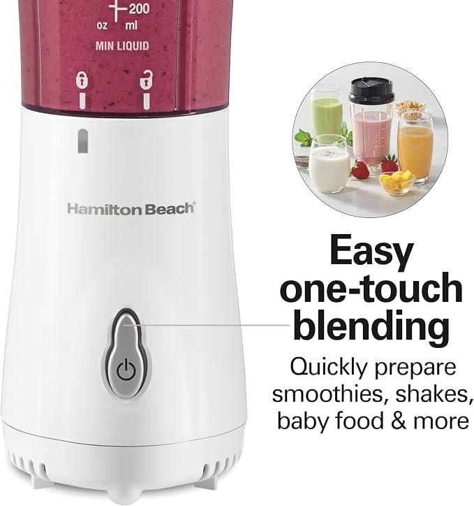 Hamilton Beach Portable Blender for Shakes and Smoothies, 14 Oz BPA Free Travel Cup & Lid, Durable Stainless Steel Blades, Personal Smoothie Blender, White (51101V) (Pack of 4)