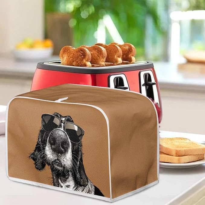 2 Slice Toaster Cover English Cocker Spaniel Print Bread Maker Machine Covers for Anti-dust and Fingerprint Washable Microwave Oven Cover, Brown and Black