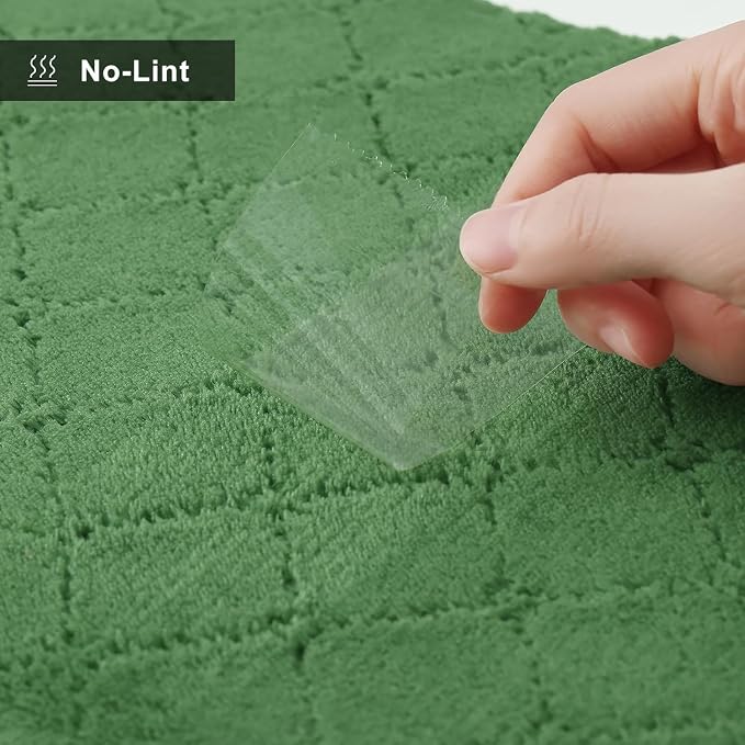 Homaxy 12 Pack Super Soft Absorbent Dish Towels, 13" x 19", Grass Green | Coral Velvet, Nonstick Oil Fast Drying Microfiber Cleaning Cloth, No Lint Dishcloths for washing and drying