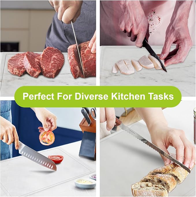 Acrylic Cutting Board with Juice Groove, Clear Cutting Board with Counter Lip, Cutting Boards for Countertop Protector, Non-Slip Dough Mat, Kitchen Decor Gadgets House Warming Gifts(24"x18")