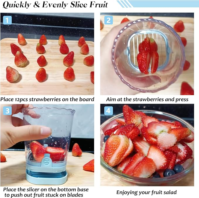 Creative Strawberry Slicer, Detachable Cutter with Push Plate (Blue)