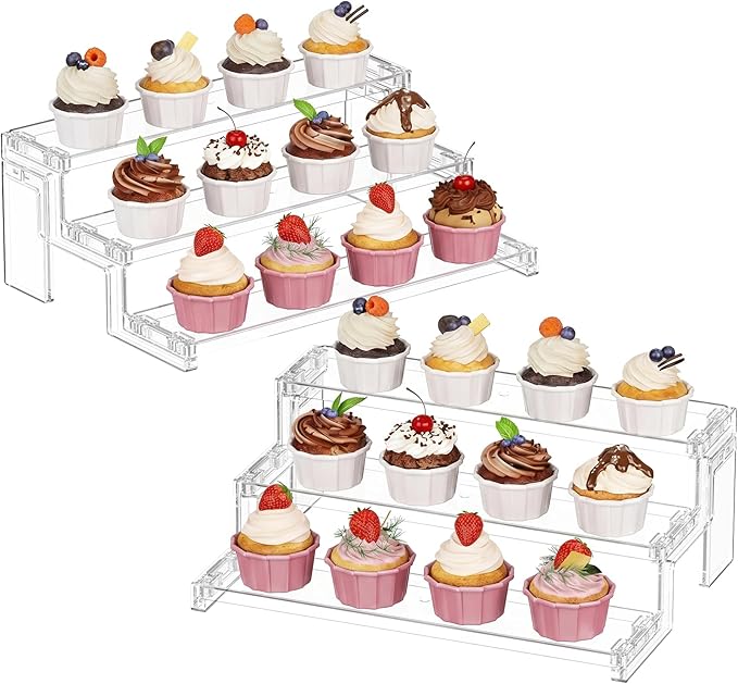 Lifewit 12″ Spice Rack, Perfume Cologne Stand,Tool-Free Assembly, 2 Pcs | 3-Tier Clear Display Riser Shelf, Cupcake Stand, Seasoning Figurine Makeup Holder, Room Decor, Kitchen Cabinet Storage