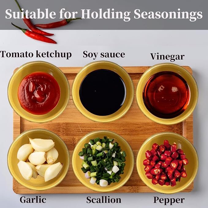 Small Earthenware Ramekins Custard Bowls, 10 Pack Mini Dipping Sauce Cups Pinch Bowl, Little Kitchen Condiment Ingredient Prep Salad Dishes, Dishwasher Microwave Freezer Safe