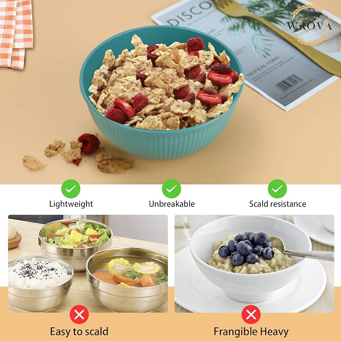 Wheat Straw Bowls Set of 8, Microwave Safe Bowls for Kitchen 26 OZ | Alternative Plastic Bowls Reusable, Unbreakable Cereal Bowl Dishwasher Safe for Camping,Apartment,Dorm,RV,Party, Colorful