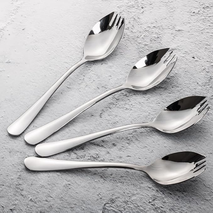 Alata Sporks, 4-Pack Food-grade Stainless Steel Sporks, 7.4 Inches Long Handle Salad Forks For Dessert, Ice Cream, Salad, Soup, Noodle, Spaghetti, Dishwasher Safe