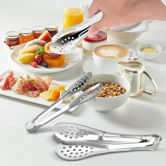 10PCS 5 Inch mini tongs Serving Tongs Small Kitchen Tongs Silver | XEVOM Stainless Steel small Appetizer Tongs Mini Sugar Ice for appetizers toppings