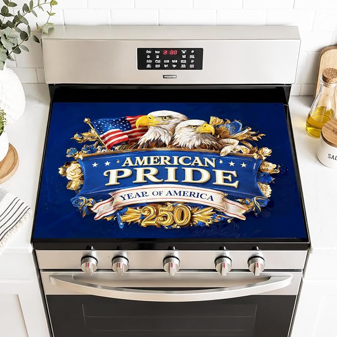 Patriotic Eagle Washer Dryer Cover Mat 28.35x20.47 in | Heat Resistant Cooktop Protector Mat with Non-Slip Backing, Scratch Protection and Countertop Drying Mat.