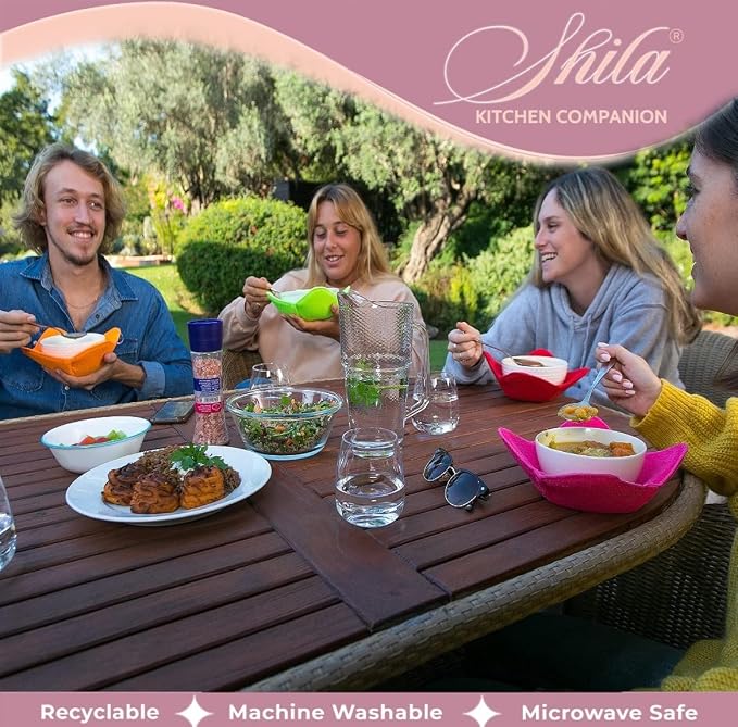 Bowl Snuggies, Multicolor Set of 5 Microwave-Safe Hot Bowl Holders to Keep Your Hands Cool and Your Food Warm, Polyester & Sponge Heat Resistant Dish Pads for Soup, Rice and Pasta