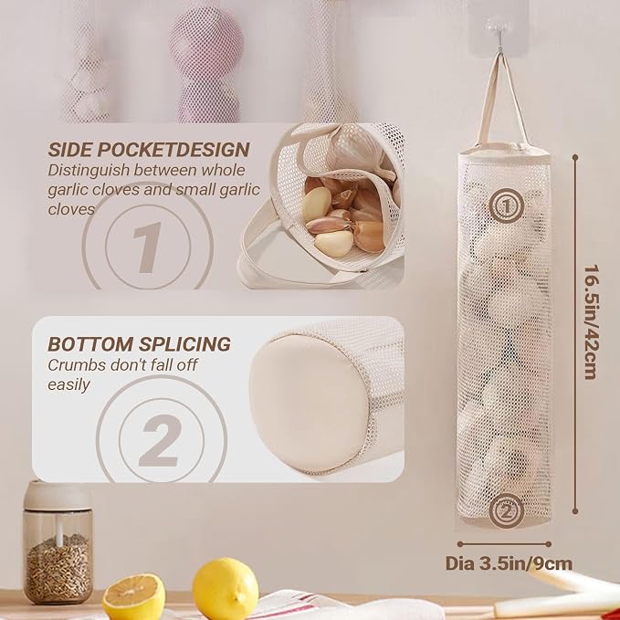 6pcs Reusable Breathable Hanging Storage Mesh Bags | Onion Bags Mesh Garlic Net Bag, Washable Kitchen Storage Holder Bag for Potatoes, Onions, Garlics, Vegetables, Fruit