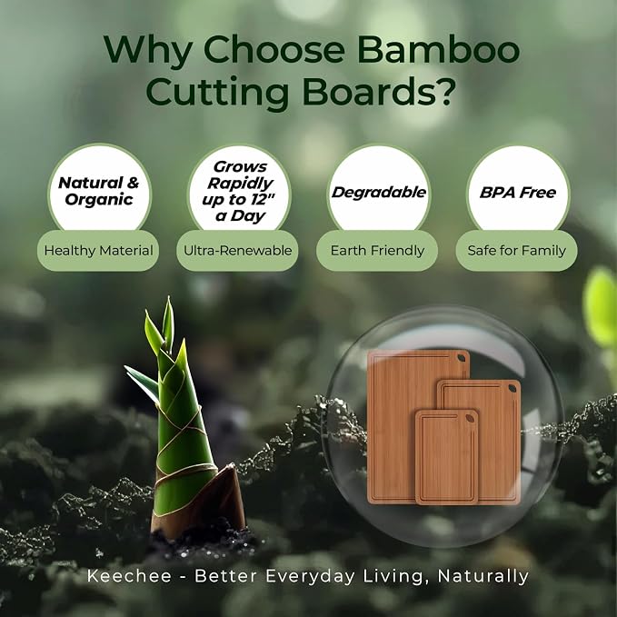 Keechee Bamboo Cutting Board, Wood Chopping & Butcher Block for Kitchen | Non Toxic, Resisted-Cracking&Curling, Deep Juice Groove, Side Handles,Cross-Laminated Structure, Knife-Friendly, Gifts Ready