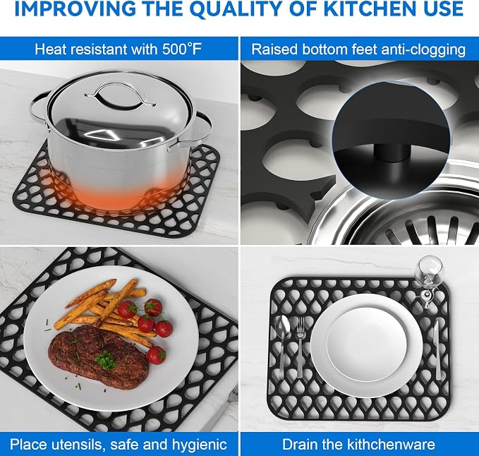 Silicone Sink Mat 2PCS TOOVEM Sink Protectors for Kitchen Sink Mats | 13.58 x 11.6 inch Silicone Sink Mat 2PCS Cistern Protectors for Kitchen Sink for Bottom of Stainless Steel Porcelain