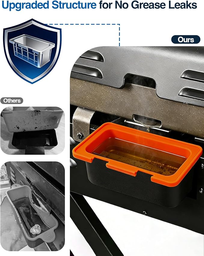 Drip Pan with Silicone Grease Cup Liners for Blackstone, Upgraded Silicone Grease Catcher, Reusable Grease Tray for Old 28" & 36" Blackstone Griddles