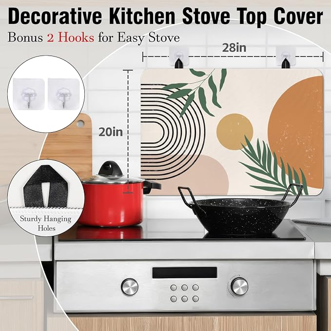Boho Glass Stove Top Cover for Electric Stoves,Morden Farmhouse Stove Top Cover for Kitchen Decor,Heat Resistant Cooktop Protector Mat,Non-Slip Washable Dish Drying Mat 28"x20"