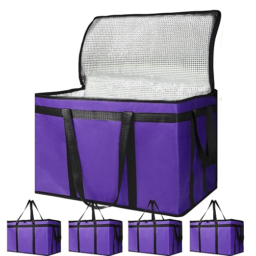 Bodaon 5-Pack Cooler Insulated Food Delivery Bag, Rideshare Delivery Bag, XXX-Large Thermal Bags for Catering/Hot Pizza, Travel/Camping/Picnic/Grocery Reusable Warmer Frozen, Purple-Black Edge