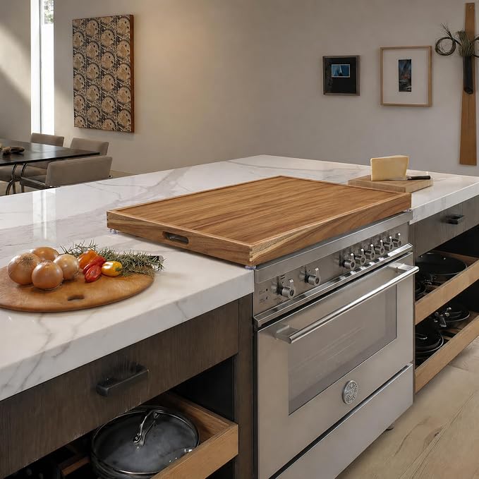 YUHFERA Stove Cover Board for Gas Stovetop - 30" x 22" Noodle Board Electric Stove Cover for RV Stove Top, Extra Countertop Space for Kitchen Stovetop（Acacia）