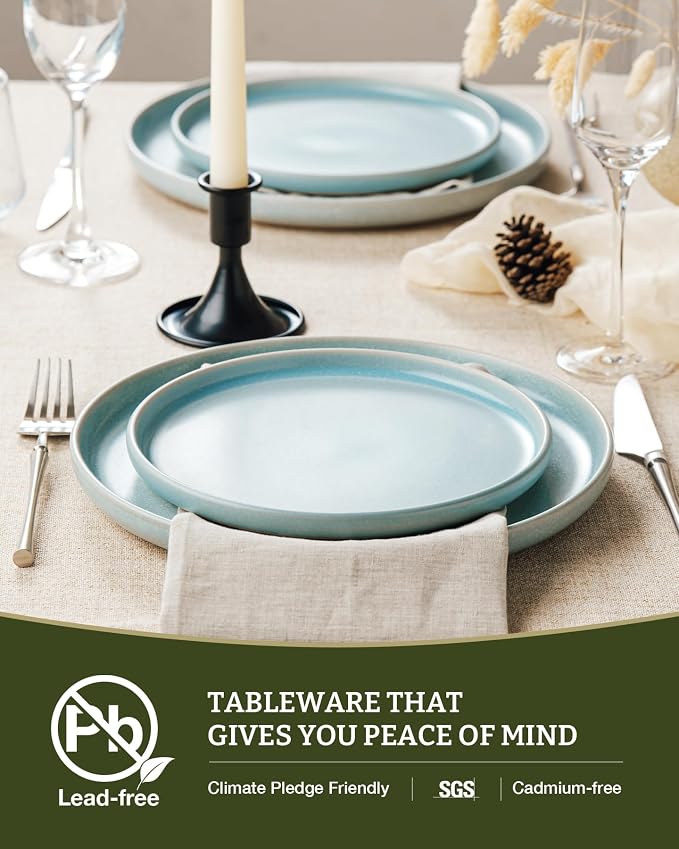 Famiware Milkyway 12-Piece Stoneware Dinnerware Set, Light Blue | Plates and Bowls for 4, Reactive Glaze Dish Set, Microwave & Dishwasher Safe, Chip & Scratch Resistant