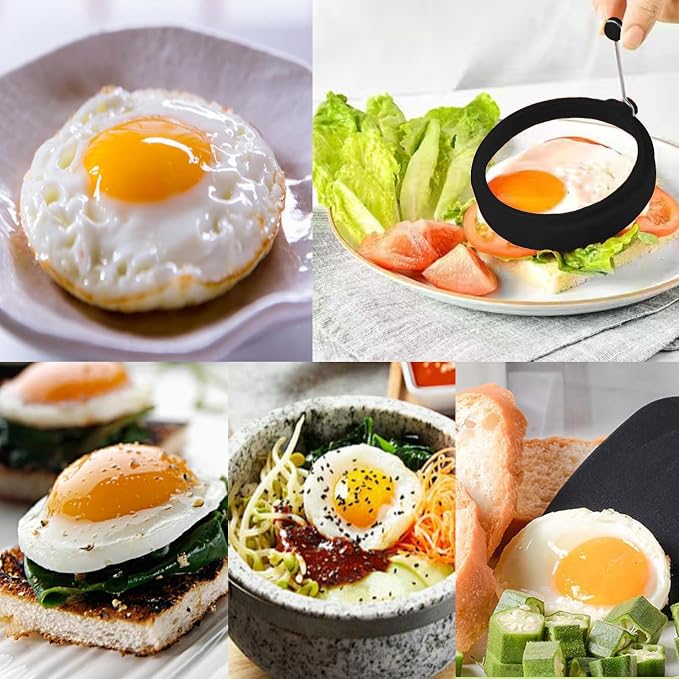 Black Silicone Egg Ring, 4 Pack Egg Ring Molds for Fried Egg, Non-stick Egg Cooker Ring
