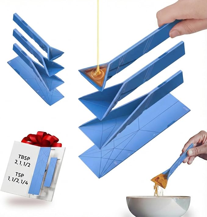 Original Flat 3-in-1 Folding Measuring Spoons | 2 Spoons fold into 6 Sizes | Magnetic | DuraBend Tech lasts 100k+ folds | LeakProof for Wet & Dry | Gift Packaging | Baking/Cooking (Blue)