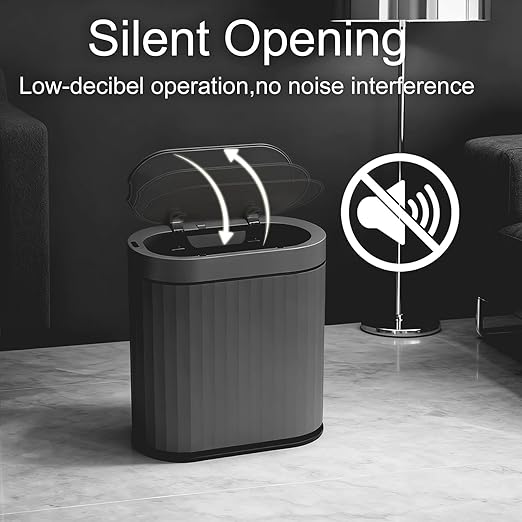 ELPHECO Bathroom Trash Can with Automatic Lid, 2 Gallon, Cement Grey Black | Motion Sensor Garbage Can, IPX5 Waterproof Slim Plastic Wastebasket, Smart Trash Bin for Bedroom, Bathroom and Office