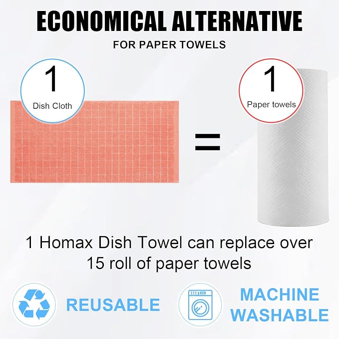 Homaxy 100% Cotton Terry Kitchen Towels, 12 Pack, Coral | Ultra Soft and Absorbent Dish Towels for Kitchen, Suitable for Drying and Washing Dishes