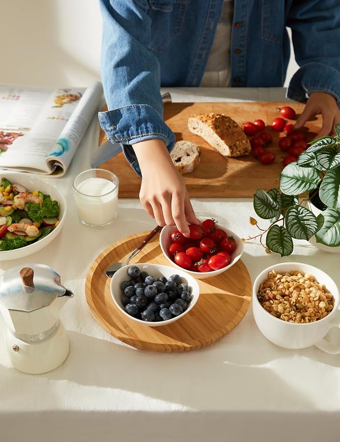 Teocera 5 Inch Porcelain Small Bowls Set, 6 Ounce small serving bowls for Dessert, Ice Cream, Snack, Dipping, Side Dishes, Microwave & Dishwasher Safe- White