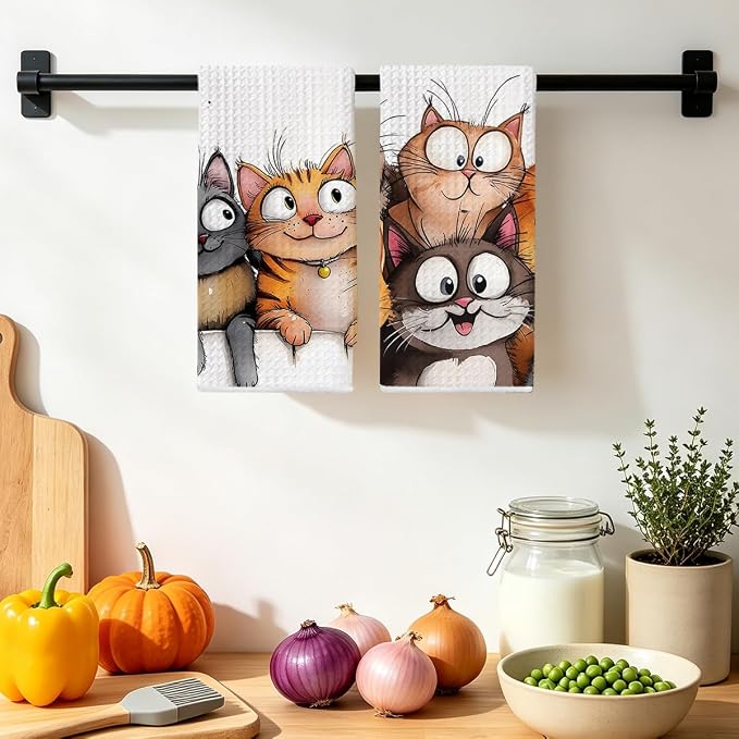 Jztco 2 Pcs Cute Cat Kitchen Towels, Cats Gifts Soft Absorbent Hand Towel