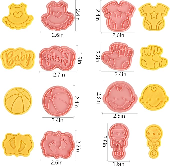 Baby Shower Cookie Cutters Set, 8 Pcs Cookie Cutter with Plunger Stamps, Cute Cookie Cutters for Baby Shower Biscuit Cheese Baking