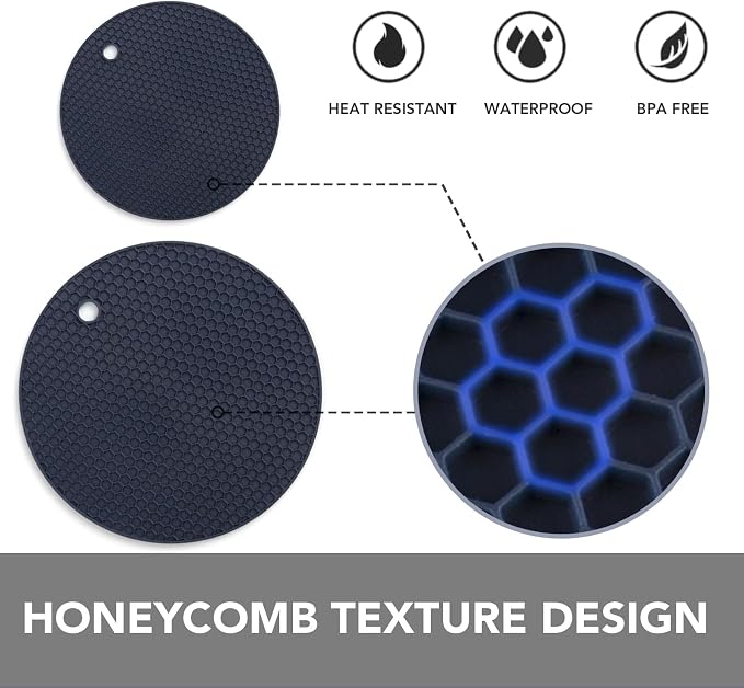 4 Pack Silicone Trivet for Hot Dishes | Heat Resistant Silicone Pot Holders for Kitchen Countertops, Hot Dishes, Jar Opener, Spoon Holder, Easy to Wash, Navy